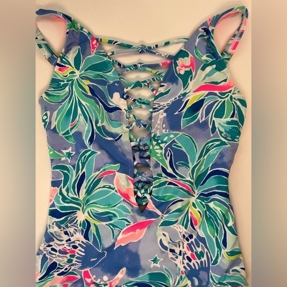 Lilly Pulitzer NWT Women’s Isle Lattice One Piece Bennet Blue Celestial‎ Seas 2 - Picture 2 of 5